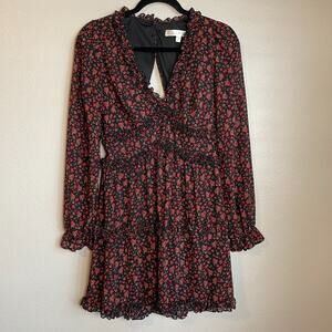 ROWA Dress Size Small Red Black Rose Back Cut Out Frill Whimsygoth